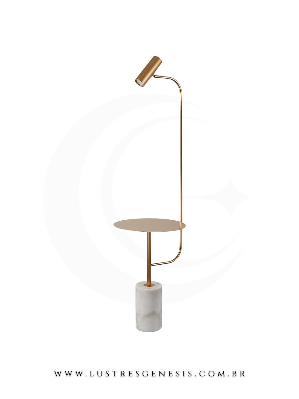 Detalhes Luminária de Coluna Moderna com Bancada de Mármore Piave Dourado